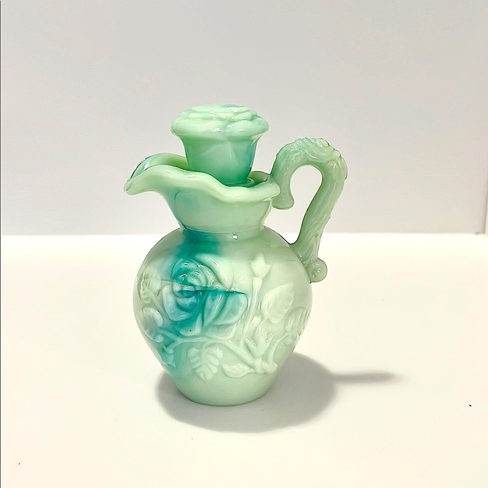Small Floral Glass Pitcher with Lid – Cottage Decor – Vintage Style - mini vase